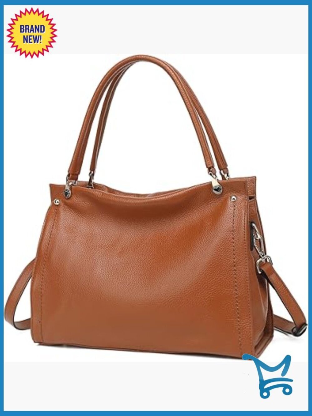 Genuine Leather Tote Bag with Adjustable Strap, Fits Laptop